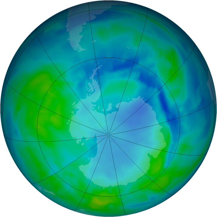 Antarctic ozone map for 25 April 2013